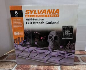Sylvania Halloween Multi-Function LED Branch Garland 6ft Purple Lights NIB